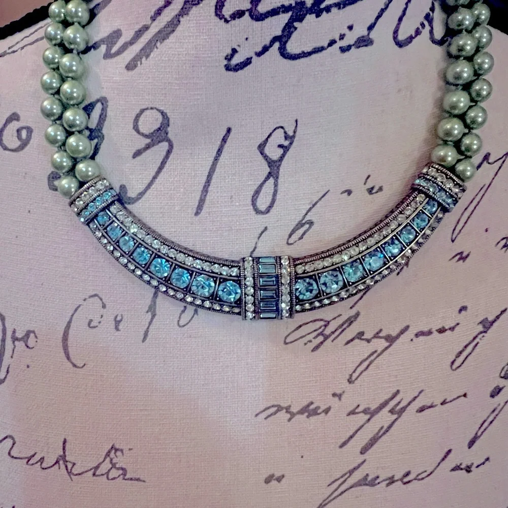 Heidi Daus Teal blue & light green Crystal necklace - Picture 5 of 5